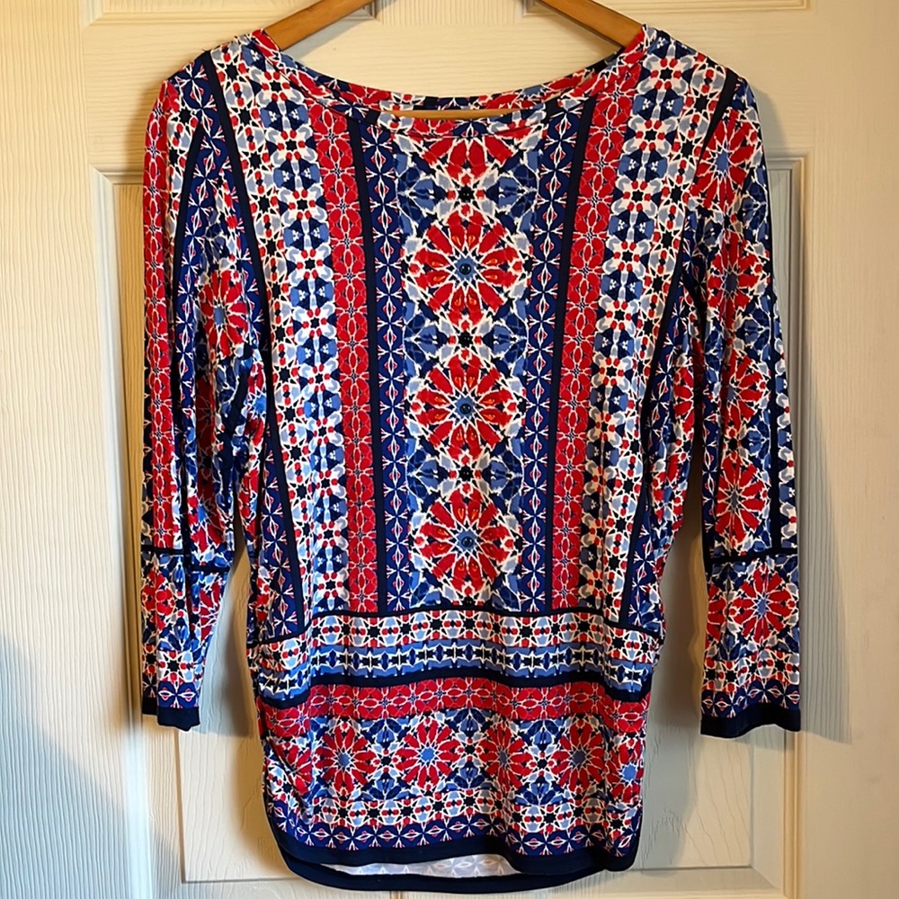 $5 for $15 Petite small red, white and blue 3/4 length top